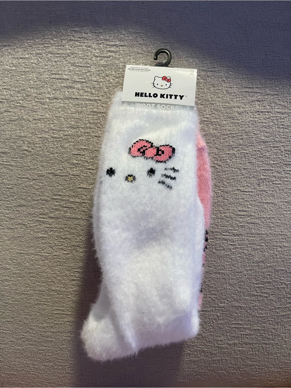 Sanrio Hello Kitty Fuzzy White and Pink Crew Socks